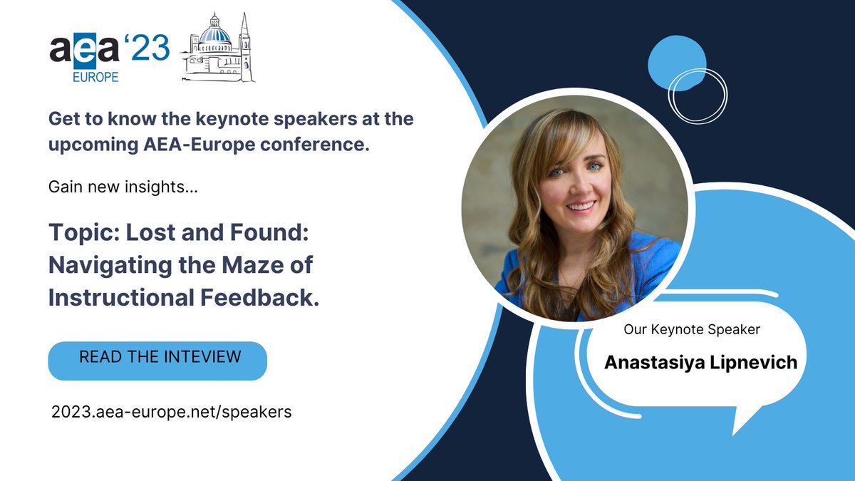 AEAe_2000's tweet photo. It's nearly conference time! 🎉

Ahead of #AEAEurope2023 in Malta next month
we are sharing this insightful conversation with keynote speaker, Dr. Anastasiya Lipnevich on The Power of Instructional Feedback ⬇️

https://t.co/brrLspWHhQ https://t.co/3lAQhx2962