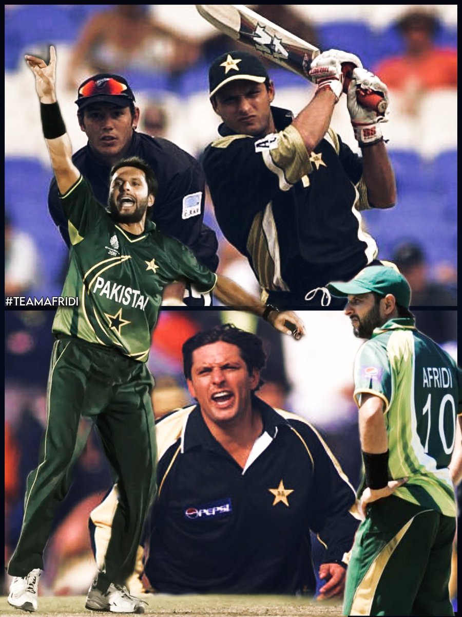 TEAM_AFRIDI's tweet photo. #OnThisDay in 1996, Shahid Afridi made his ODI debut for Pakistan 🇵🇰 

8064- Runs, 395- Wkts, 351- Sixes, 9- Five_for, 32- MOTM, a phenomenal ODI career, bundle of memories !! #Legend https://t.co/6yR9JyP4p1