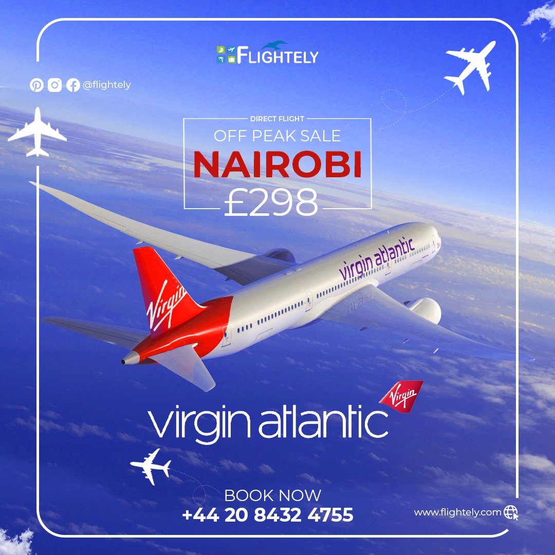 𝐂𝐇𝐄𝐀𝐏 𝐅𝐋𝐈𝐆𝐇𝐓 𝐓𝐎 𝐍𝐀𝐈𝐑𝐎𝐁𝐈
Don't miss out on these fantastic flight deals – book now and let's make your NAIROBI adventure a reality! 🌞
📞+𝟒𝟒 𝟐𝟎 𝟖𝟒𝟑𝟐 𝟒𝟕𝟓𝟓
#FlightWorld #FlyWithUs #WingsOfTravel #SkyHighJourney #AirborneAdventures #JetsetterLife