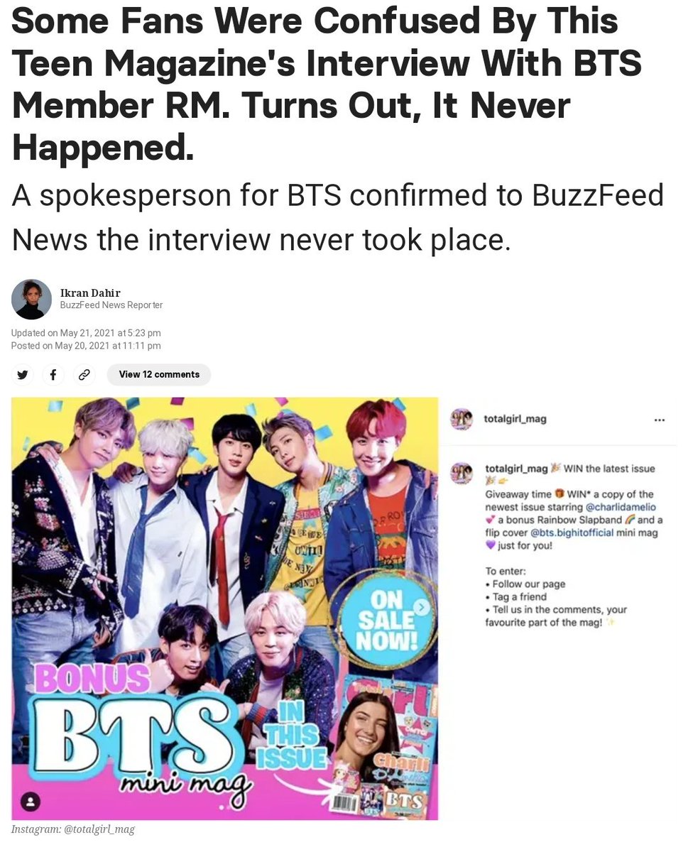 jebhyyh's tweet photo. Idk how many of you remember this australian magazine who published an interview with RM. Later, it turns out to be fake &amp; such an interview never took place. The author of that article was never to be found &amp; the "interview" was AI generated!

A reminder- This is what AI does! https://t.co/1H0oFEbOBk