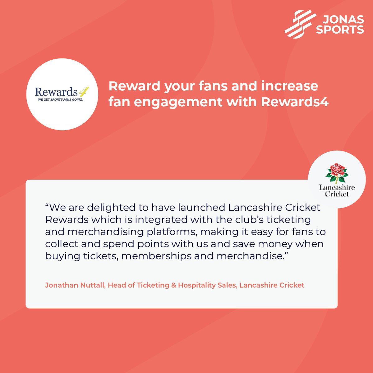 JonasSportsTech's tweet photo. Want to reward your loyal fans?

Our partnership with Rewards4 allows you to offer deals and discounts to your fans. 

Find out how Lancashire Cricket integrates with the reward &amp; loyalty platform, Rewards4: https://t.co/6kOOwn7JgF

#sportbusiness #sportsbiz #sportsretail https://t.co/ObQVLfqLeZ