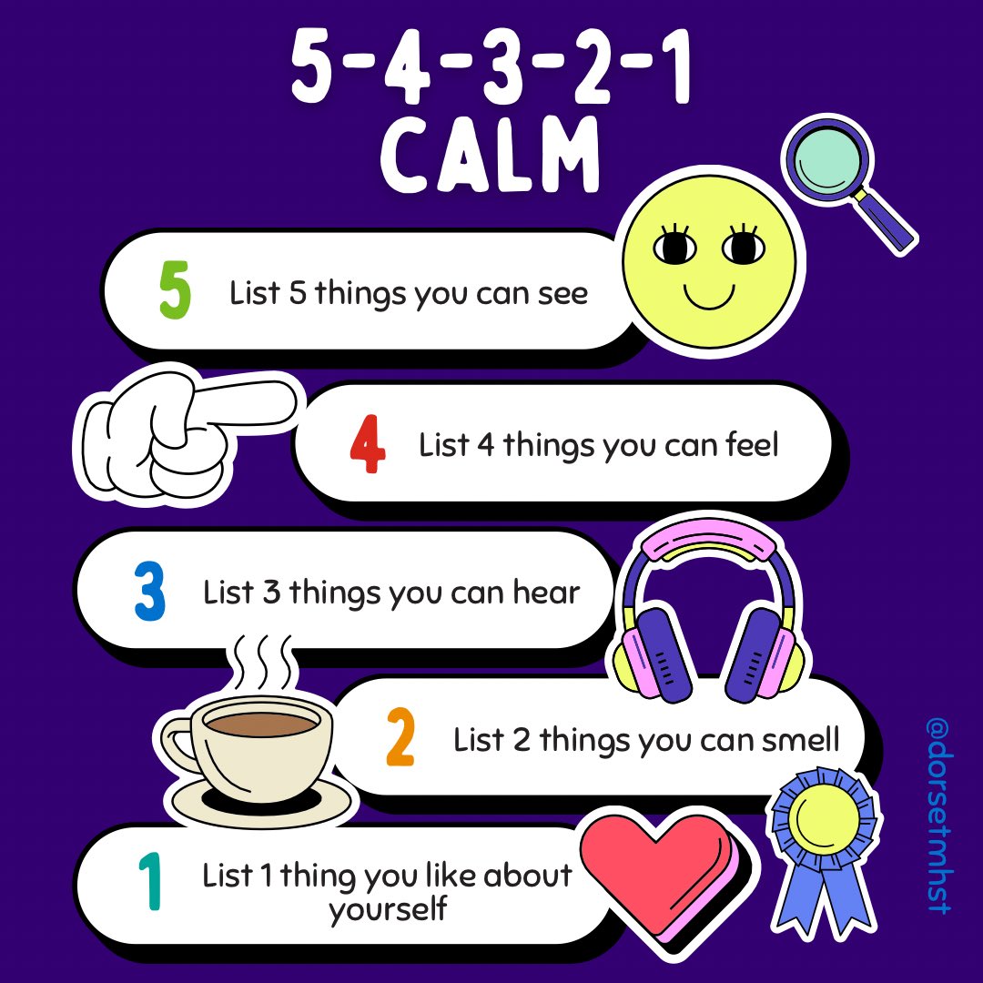 ⭐️ 5-4-3-2-1 ⭐️ Being in the present moment and engaging in a grounding exercise can help calm your nervous system and take your mind off of our stresses and worries. Give it a go today and see how you feel 👇