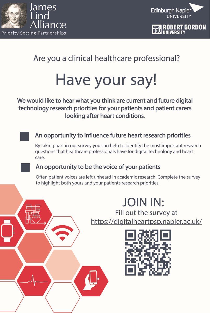 📢Calling all those interested in Digital Health 👉We want to find the top 10 questions that patients, carers & HCPs have about the use of digital technologies in heart disease and heart condition prevention and management 💻Take this very brief survey (only 2 questions) to help