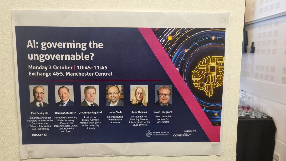 DanAldridgeWSM's tweet photo. Great to catch up with @Sealjay_clj, Chief Sustainability Officer @openuk_uk at #CPC23 today for the @instituteforgov @ifgevents on #AI 'Governing the Ungovernable'. 

Exciting to see so much #TechPolicy being discussed constructively. https://t.co/dhsyjjHuCj