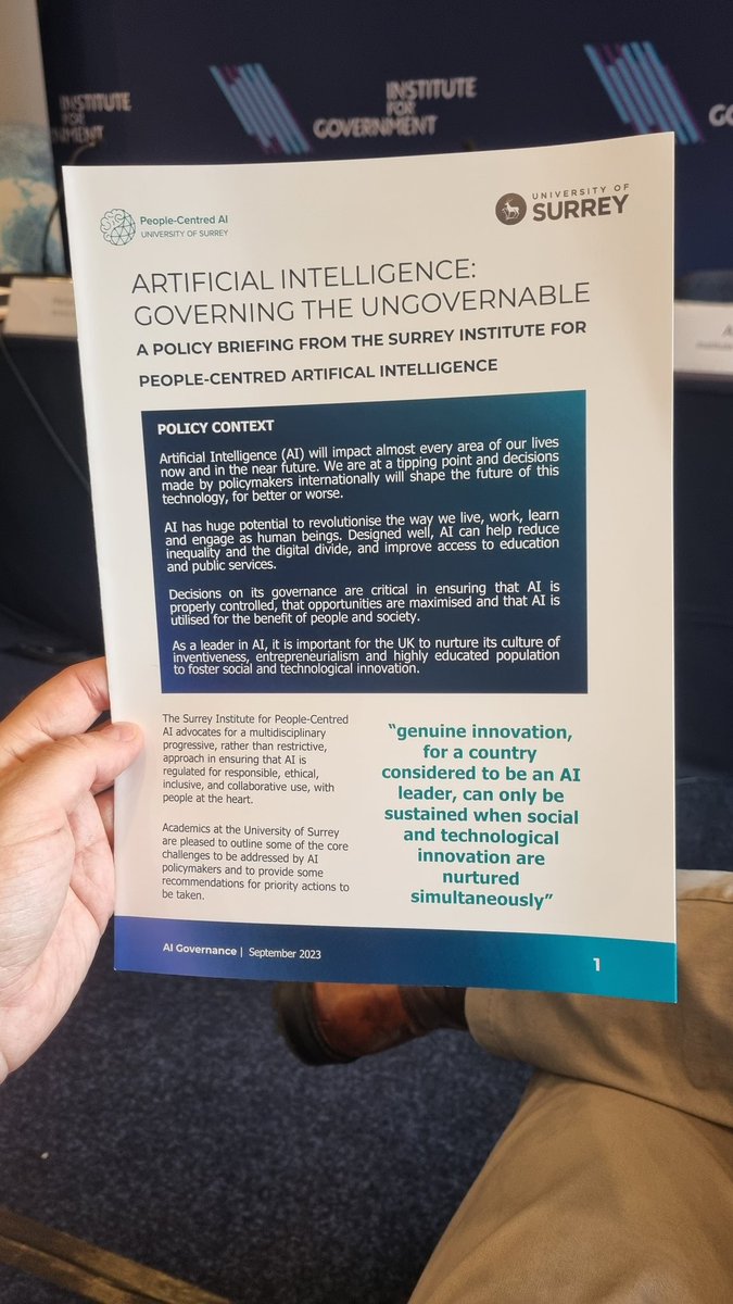 DanAldridgeWSM's tweet photo. Great to catch up with @Sealjay_clj, Chief Sustainability Officer @openuk_uk at #CPC23 today for the @instituteforgov @ifgevents on #AI 'Governing the Ungovernable'. 

Exciting to see so much #TechPolicy being discussed constructively. https://t.co/dhsyjjHuCj