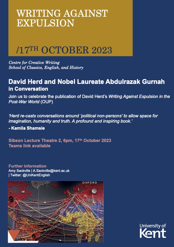 Writing Against Expulsion: David Herd discusses this important, 'profound and inspiring' new book with Nobel Laureate Abdulrazak Gurnah, 17th October. All welcome
@UniKent
@RefugeeTales
@kamilashamsie