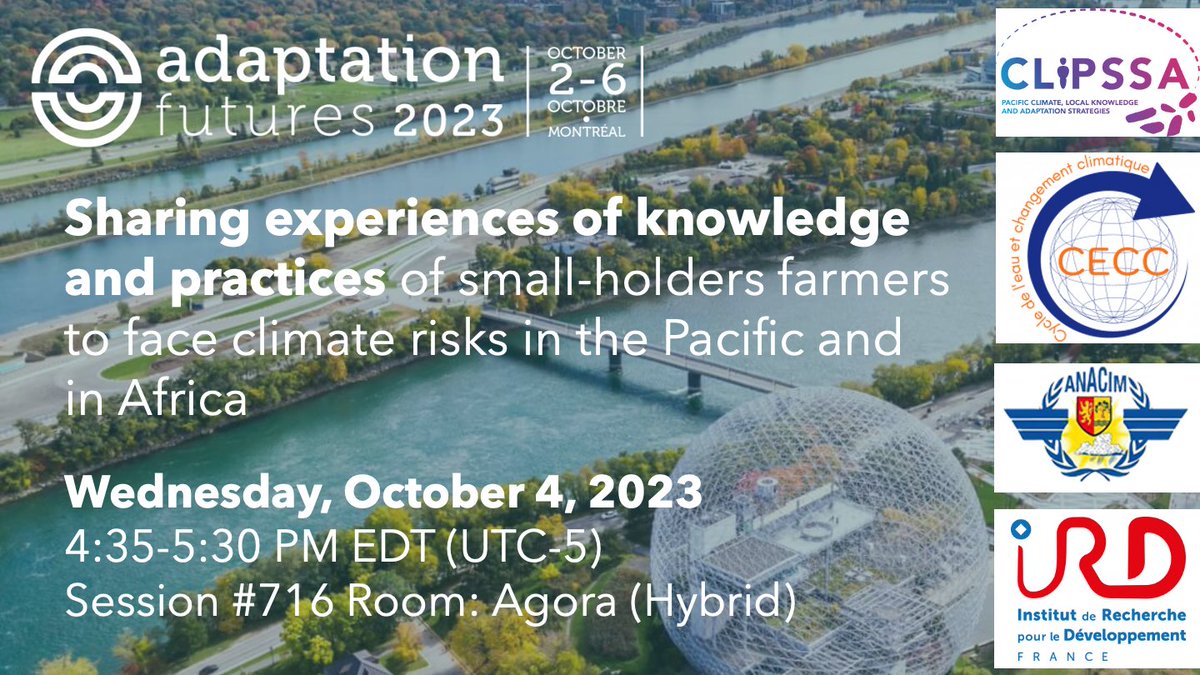 ird_fr's tweet photo. #AdaptFutures23 | 👉 L'#IRD est présent à @AdaptFutures & co-organise un événement autour des petits exploitants agricoles face aux risques climatiques dans le Pacifique et en Afrique
📆4/10/23 à 4:35 UTC−5, en hybride
🔗+ d'infos p.100: https://t.co/Gu7bb7goD9 #CLIPSSA #CECC https://t.co/f8RL5FXOnO