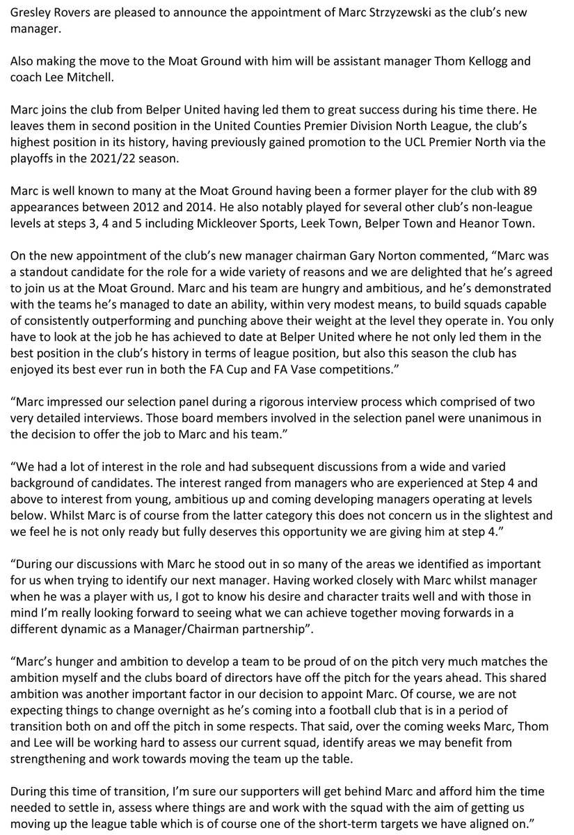 Gresley Rovers Name New Management Team