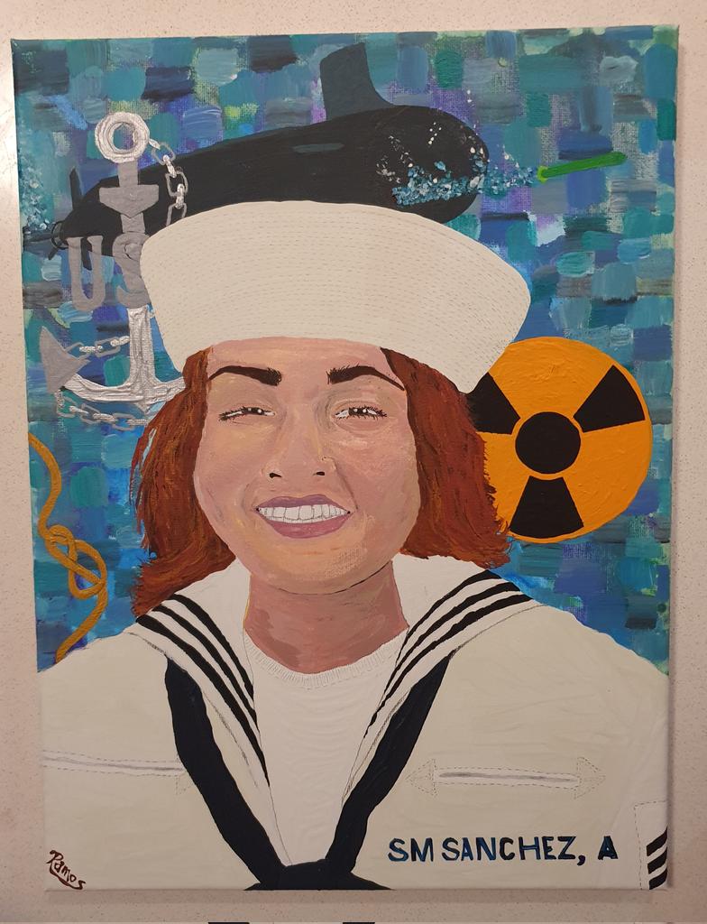 This past week I decided to try painting the portrait of my servicemember cousin, Seaman Alondra M. Sanchez, U.S. Navy, who currently works on a nuclear sub. 🖼🖌🎨 #veteranart #marinevetart #navyart #militaryart #vetart #navy #marines #sailorart #semperfortis