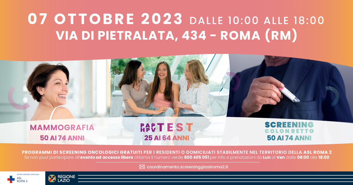 ASLRM2's tweet photo. Non rimandare, la prevenzione scende in piazza!
Prosegue la campagna di #screeningoncologici della #ASLRoma2 e #RegioneLazio
👉 Sabato #7ottobre, dalle 10.00 alle 18.00, presso
Via di Pietralata 434
Per info sugli screening oncologici: https://t.co/TWhdkBmjHV
@SaluteLazio https://t.co/54PlZpmw8D