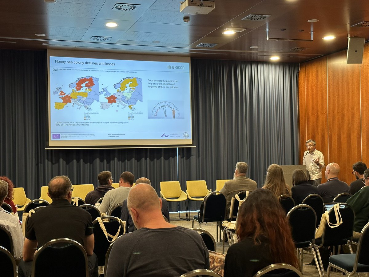 BGOOD_H2020's tweet photo. 📢 Up next at the #BGOODfinale is Xiaodong Duan of @AarhusUni_int with a presentation on data-driven #honeybee colony health status prediction using machine learning methods 👏🐝 https://t.co/5T3pLu9hdm