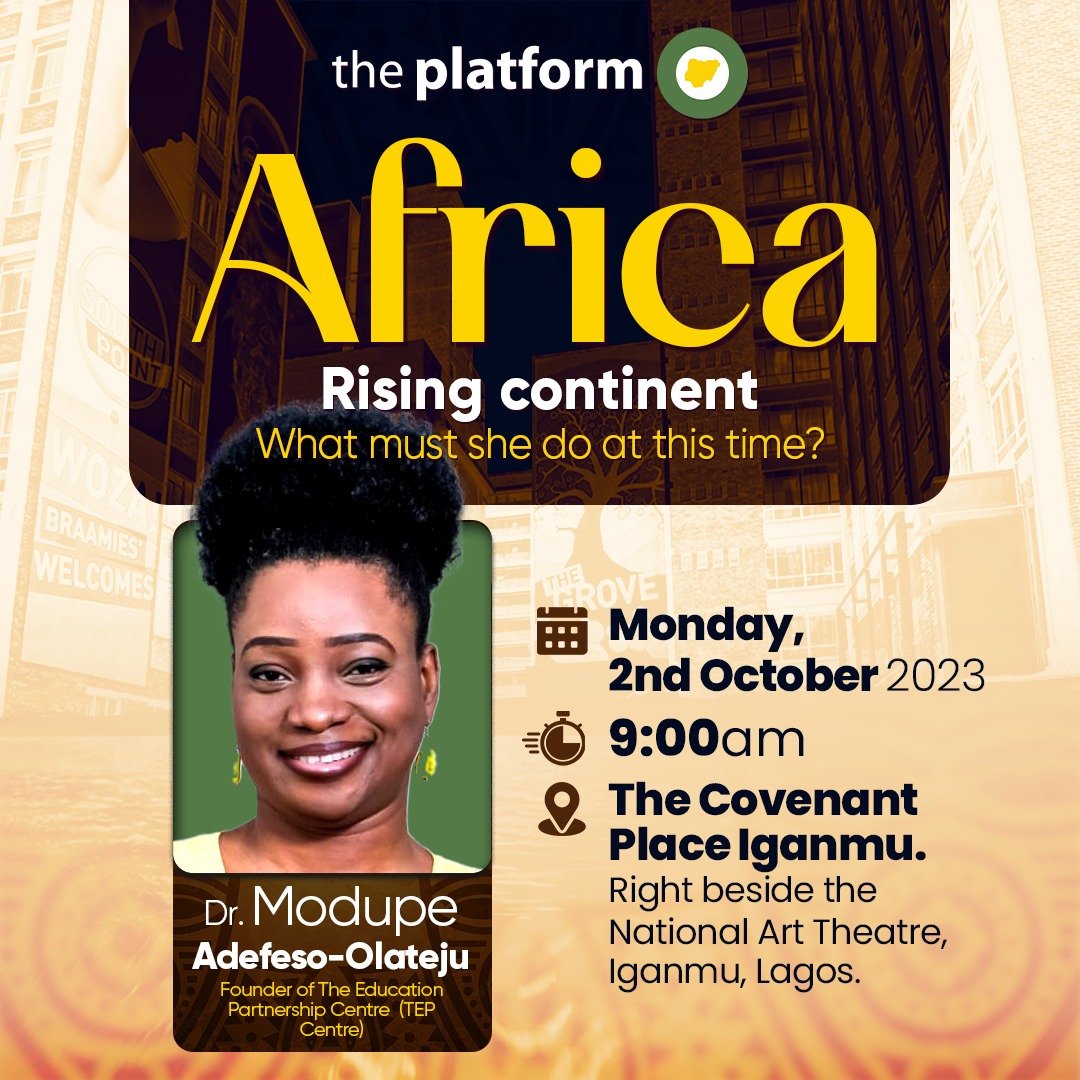 Now Live at #ThePlatformNG2023 

Dr. Modupe (Mo) Adefeso-Olateju, Education Policy Expert and Founder of The Education Partnership Centre (TEP Centre)

#ThePlatformNG
#AfricaRising