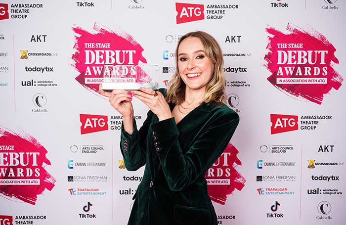 “It’s so lovely to be recognised. It also goes to show that people want more accessible theatre.' @RoseAylingEllis has won the Best West End Debut Performer award at The Stage #DebutAwards for her performance in As You Like It!