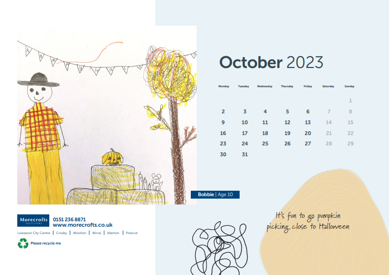 Morecrofts's tweet photo. We love this very Halloween-inspired drawing for October on the staff calendar. 
10-year-old Bobbie says "It's fun to go pumpkin picking close to Halloween!"

#MorecroftsPeople https://t.co/v14TYKOwxj