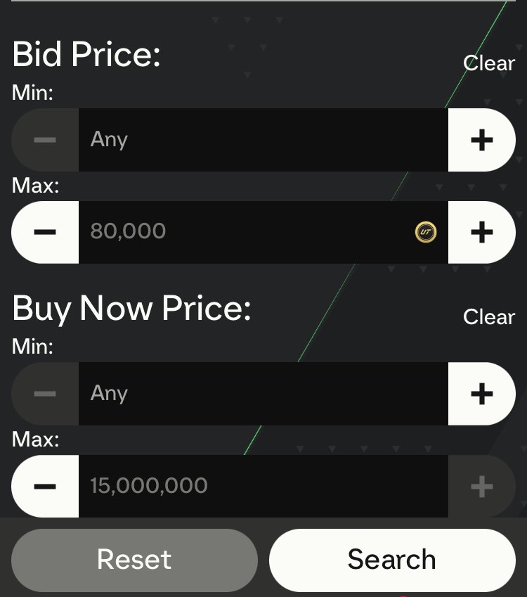 ⚪️ICON TRADING FILTER/GUIDE⚪️

Definitely one for the higher budget 

What you want to do to set up the filter is:
-search max price at 80/85k
-max buy now 15,000,000

Then you’ll be searching going to the 59th minute comparing price of any new player listed 

If the player is