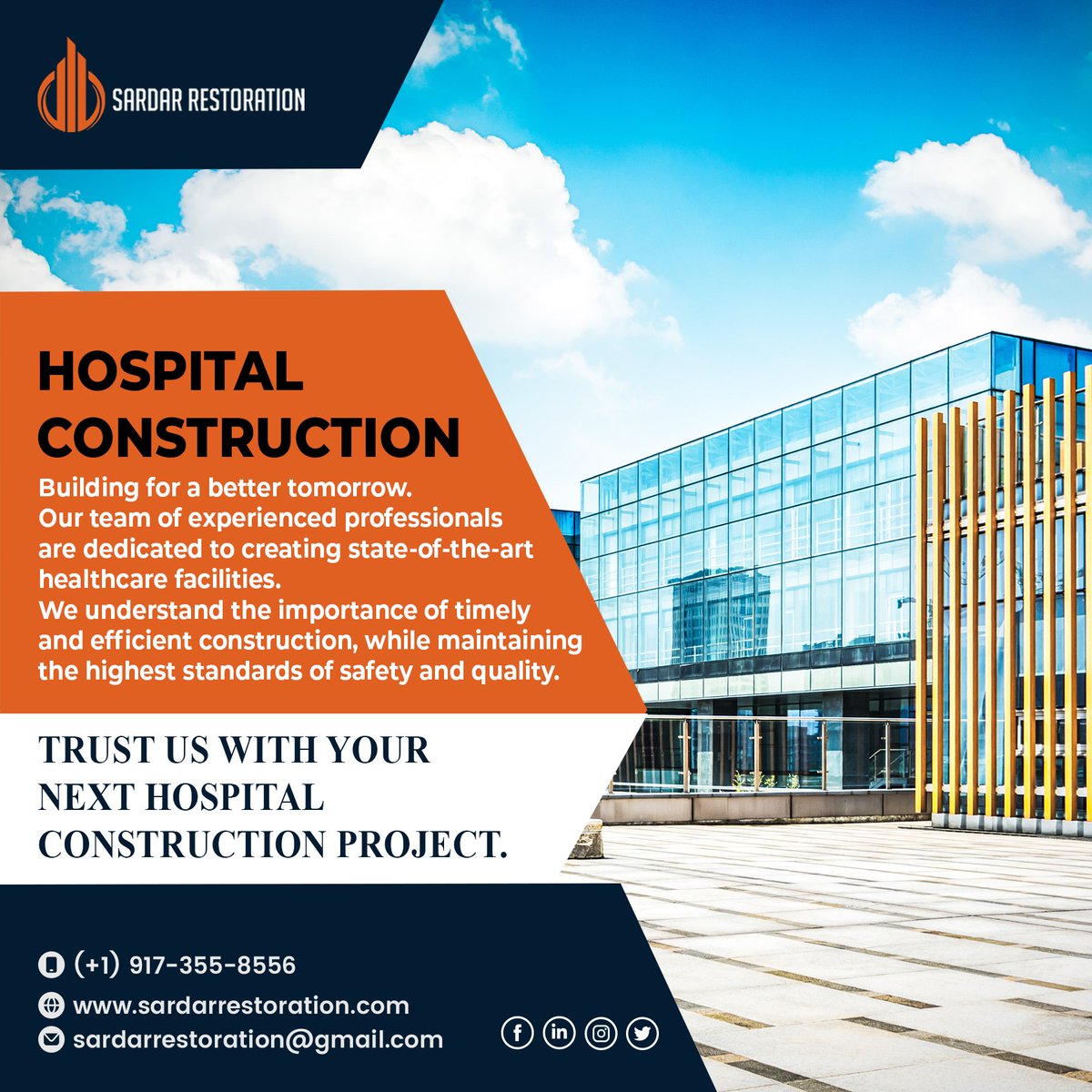 SardarCorp's tweet photo. Building a better tomorrow, one hospital at a time. 🏥 The construction of a hospital is not just about brick and mortar, but about providing care and comfort to those in need. Let's work together to create a healthier community.

📞 +1 (917)-355-8556

#HospitalConstruction https://t.co/iNUEcWLn22