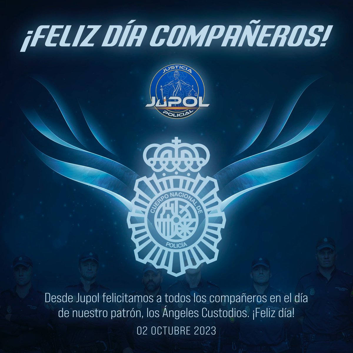 🚔 🚔 Hoy es el #DíaDeLaPolicía, nuestro reconocimiento a TODOS LOS POLICÍAS NACIONALES.

👮🏻‍♀️👮🏼‍♂️Feliz #DíaDelPatrón COMPAÑEROS, también a nuestros jubilados.

💙 Recordamos muy especialmente a quienes ya no están entre nosotros, sois nuestros Ángeles Custodios.

🇪🇸#EquiparacionYa🇪🇦