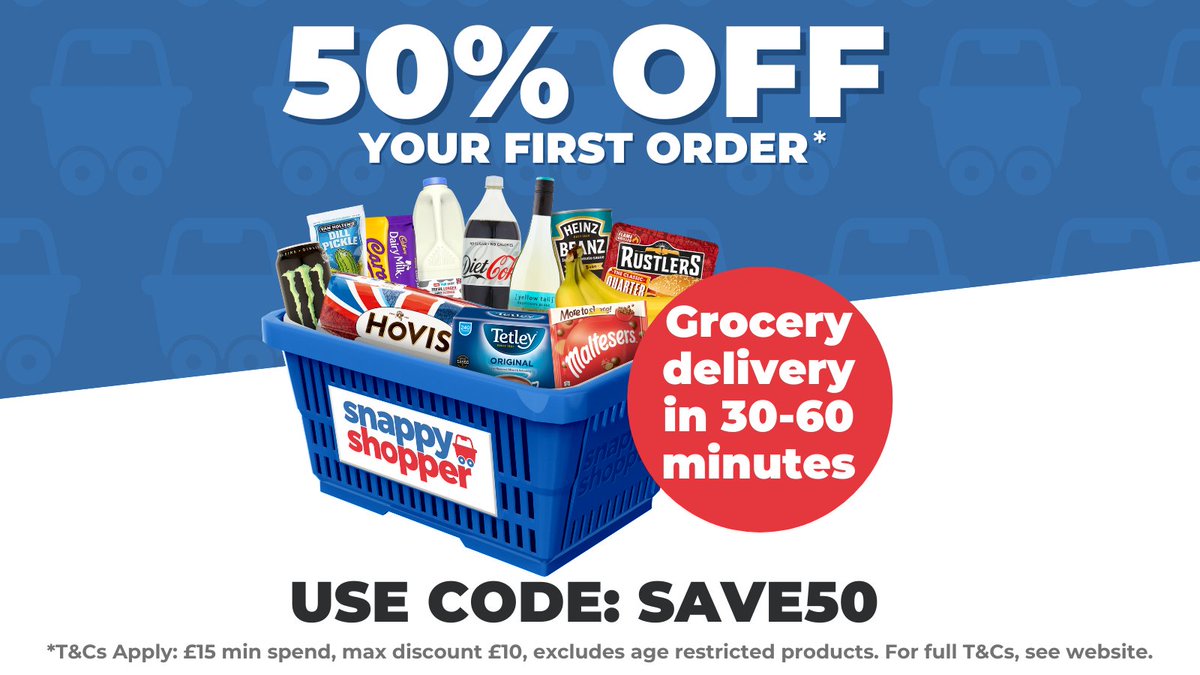 SnappyShopperUK's tweet photo. GET 50% OFF YOUR FIRST ORDER WITH US 🤩

Download the Snappy Shopper app https://t.co/Abhs4ueOdg  ✅
Enter your postcode &amp; select your local store ✅
Complete shopping at in-store prices ✅

Use code ⭐️ SAVE50 ⭐️ at checkout for 50% off your first order https://t.co/lfpRVxjjR2