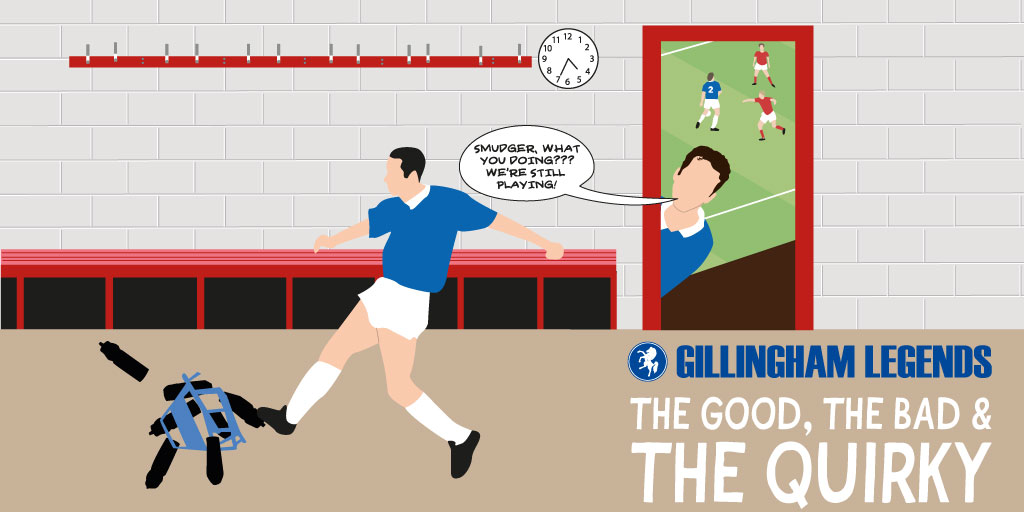 At an away match at Crewe in the 90's, @neil_smudge angrily stormed off the pitch, thinking the ref had blown for FT & Gills had lost.

Whilst starting to trash the changing room, a teammate had to chase after him to tell him the match was still playing! 

gillinghamlegends.com