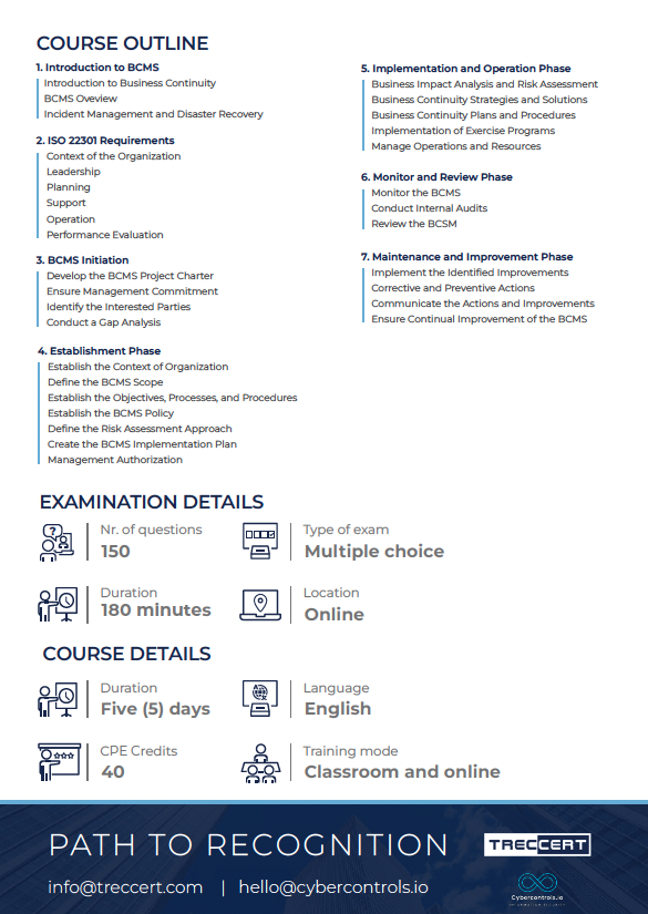 MariusTheISOGuy's tweet image. ISO 22301 Lead Implementer is an expert-level course developed to equip trainees with a practical understanding of the Business Continuity Management System 
Book now, email hello@cybercontrols.io

&quot;Secure your data, secure your success.&quot;

#ISO22301 #leadimplementer