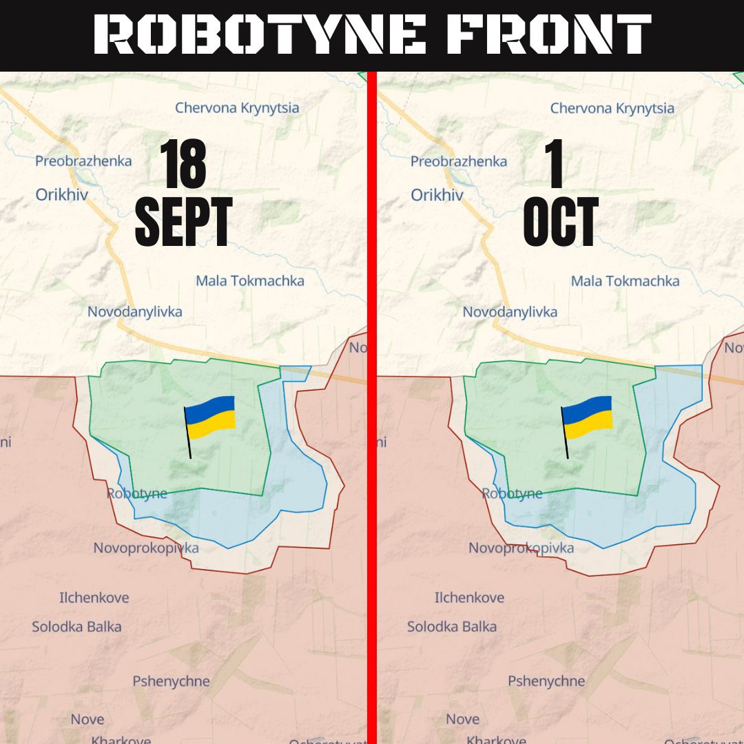 YourmediaAgency's tweet image. #ukraine #robotyne #verbove Kein UkraDurchbruch der russischen Front- und VerteidigungsLinie bei Robotyne/Verbove (Kneislberg). In den letzten 14 Tagen ist alles so geblieben wie es war. UkraOffensive ist vorbei. Kein großartiger Sieg.