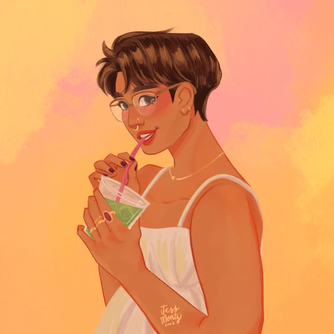 it's just me and my iced matcha against the world new pfp because it's a new era (i cut my hair!!)  