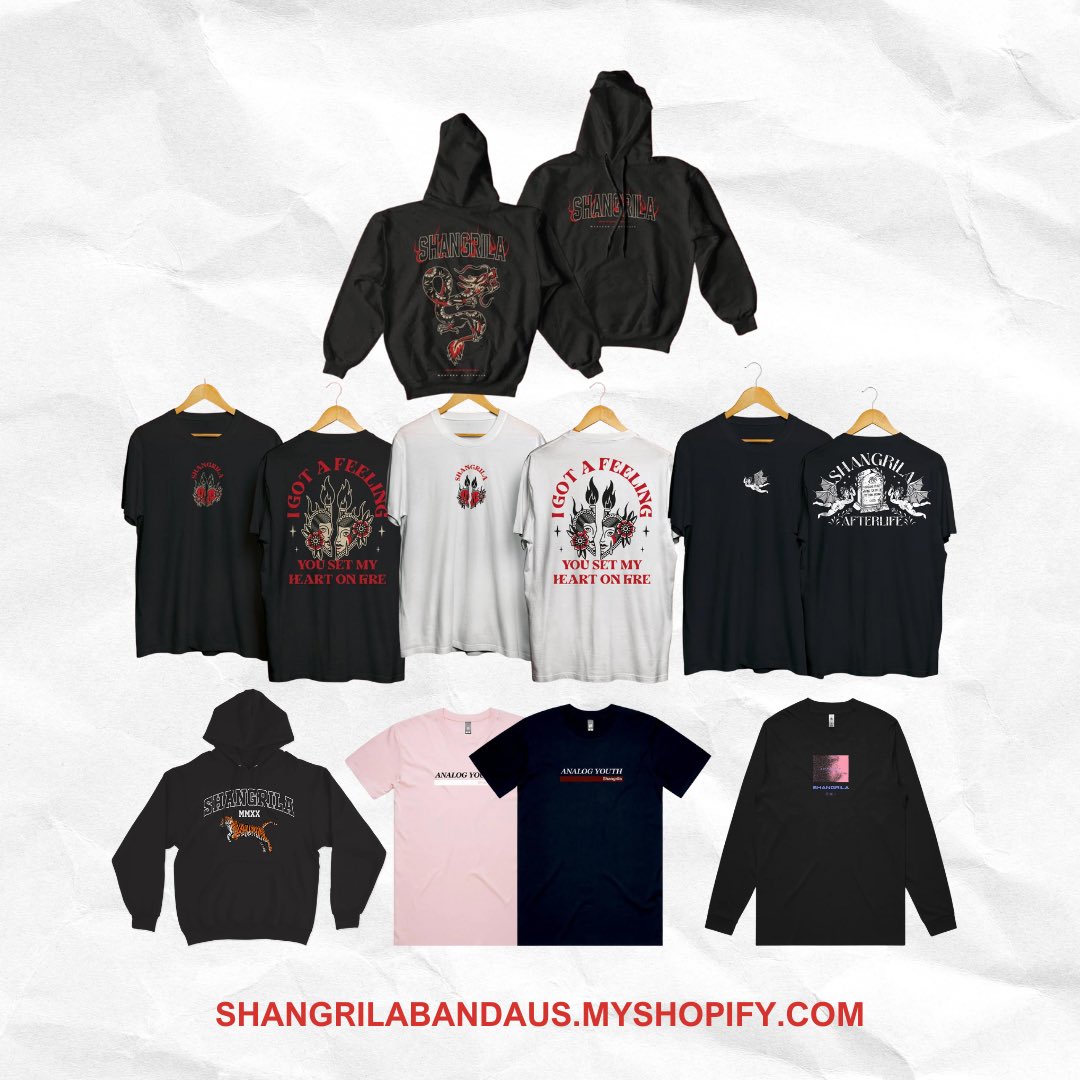 So it turns out that touring from Perth is super expensive?? We’ve put all our leftover merch back online as well as our brand new ‘Afterlife’ shirt - help us out and pick up a piece or two! 

shangrilabandaus.myshopify.com/collections/all
