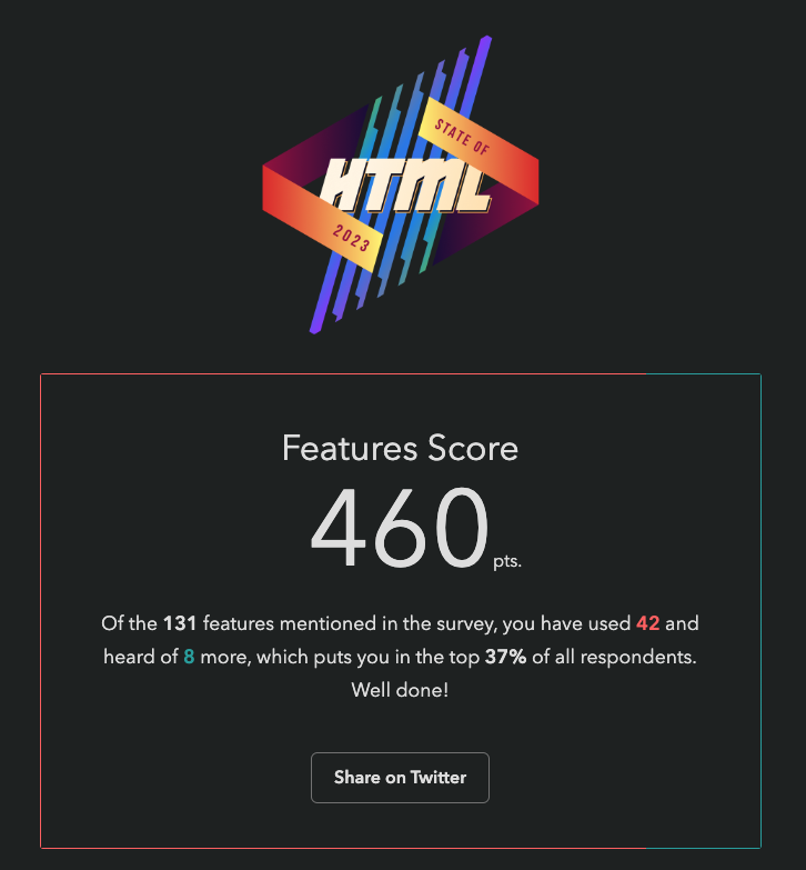 josepdecid's tweet image. He fet l'#StateOfHTML survey i veig que em falta molt per tenir controlat el tema a la perfecció. Hi ha bastantes característiques molt específiques que ni havia vist mai. La cosa bona es que m'ha fet descobrir unes quantes coses que m'han semblat força interessants!
