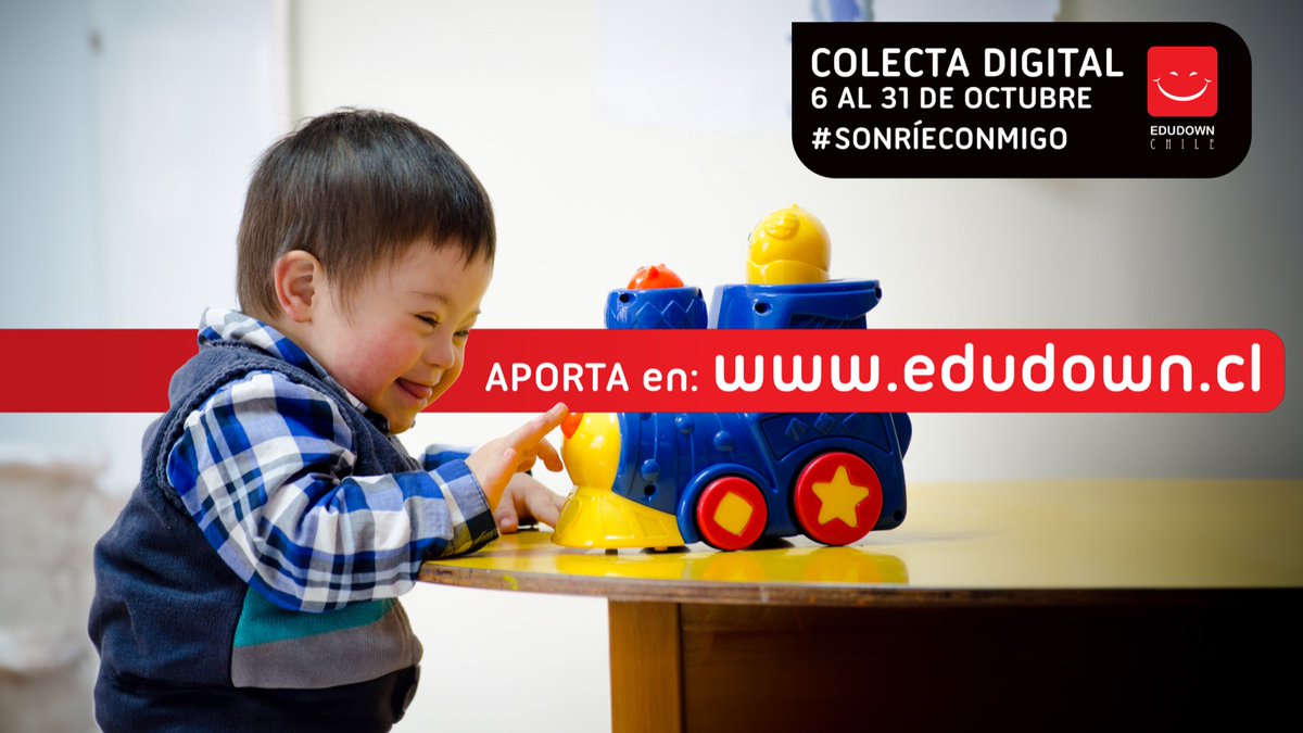 Hoy se inicia la colecta digital de la Cooperación Edudown, que atiende en Chile a niños, niñas y jóvenes con Síndrome de Down de  forma gratuita para promover su desarrollo integral.
Es un gran momento para colaborar y también ayudas difundiendo y compartiendo.
Muchas gracias.