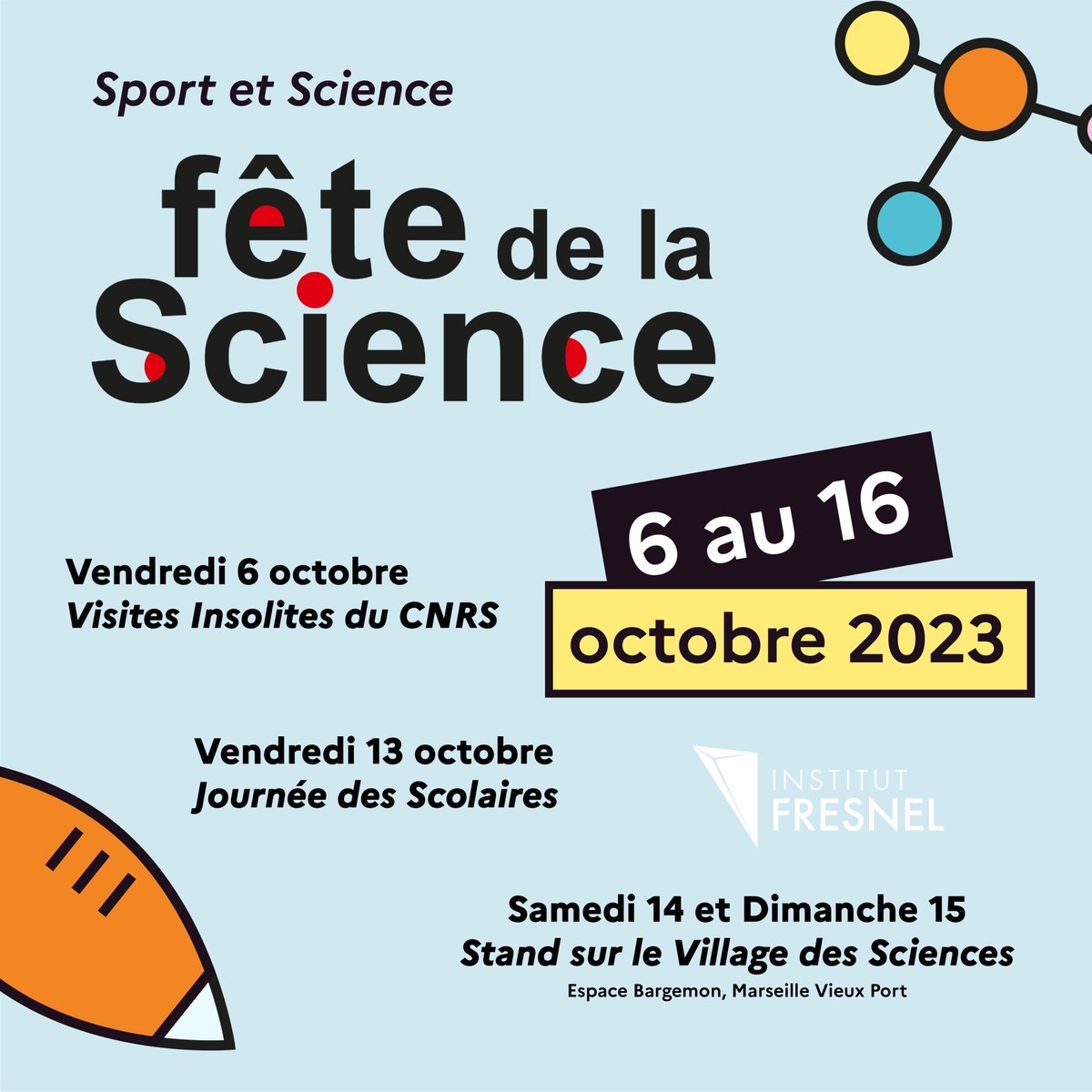 🤩La Fête de la Science c'est dans 4 jours ! #FDS2023
Du 6 au 16 oct, des dizaines d'événements de culture scientifique dans toute la 🇫🇷
Vendredi : visite #CNRSinsolite de notre unité de recherche puis nous participerons au Village des  Sciences de Marseille 😍 Restez connectés !