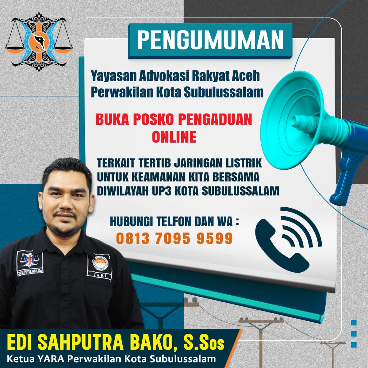 ACEH_Foundation's tweet photo. 📢 #AdvokasiPublik | Cegah Korban Kembali Timbul, YARA Perwakilan Subulussalam Buka Posko Pengaduan Online Tertib Jaringan Listrik
#YARA #Subulussalam #PLN #Aduan #posko https://t.co/3YCn9EZDP7