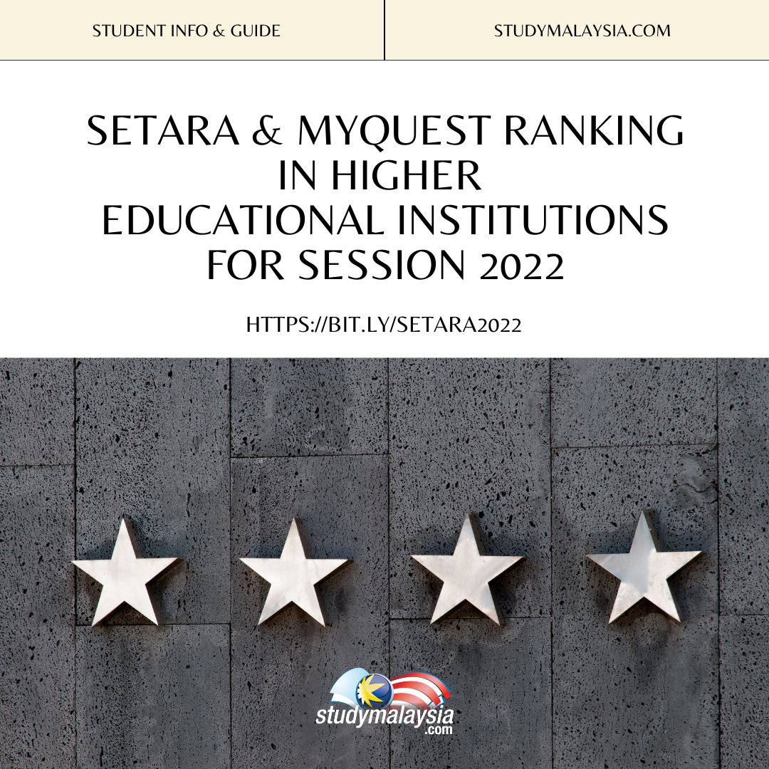 SETARA & MyQuest RANKING in Higher Educational Institutions for SESSION 2022

More details: bit.ly/setara2022

#setara #rating #myquest #MOHE #KPT #highereducation