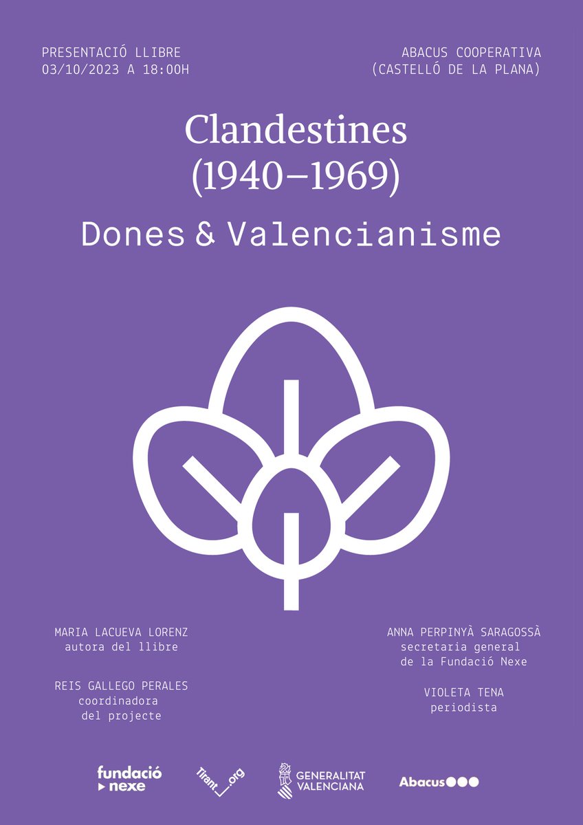 Demà, 3 d'octubre, presentarem a Castelló de la Plana 'Clandestines (1940-1969)', el segon llibre de #donesivalencianisme a @AbacusCoop

Però mentres tant, pots llegir la crònica de @Reis_G_P de la presentació a València.

🖊️fundacionexe.org/articles/croni…