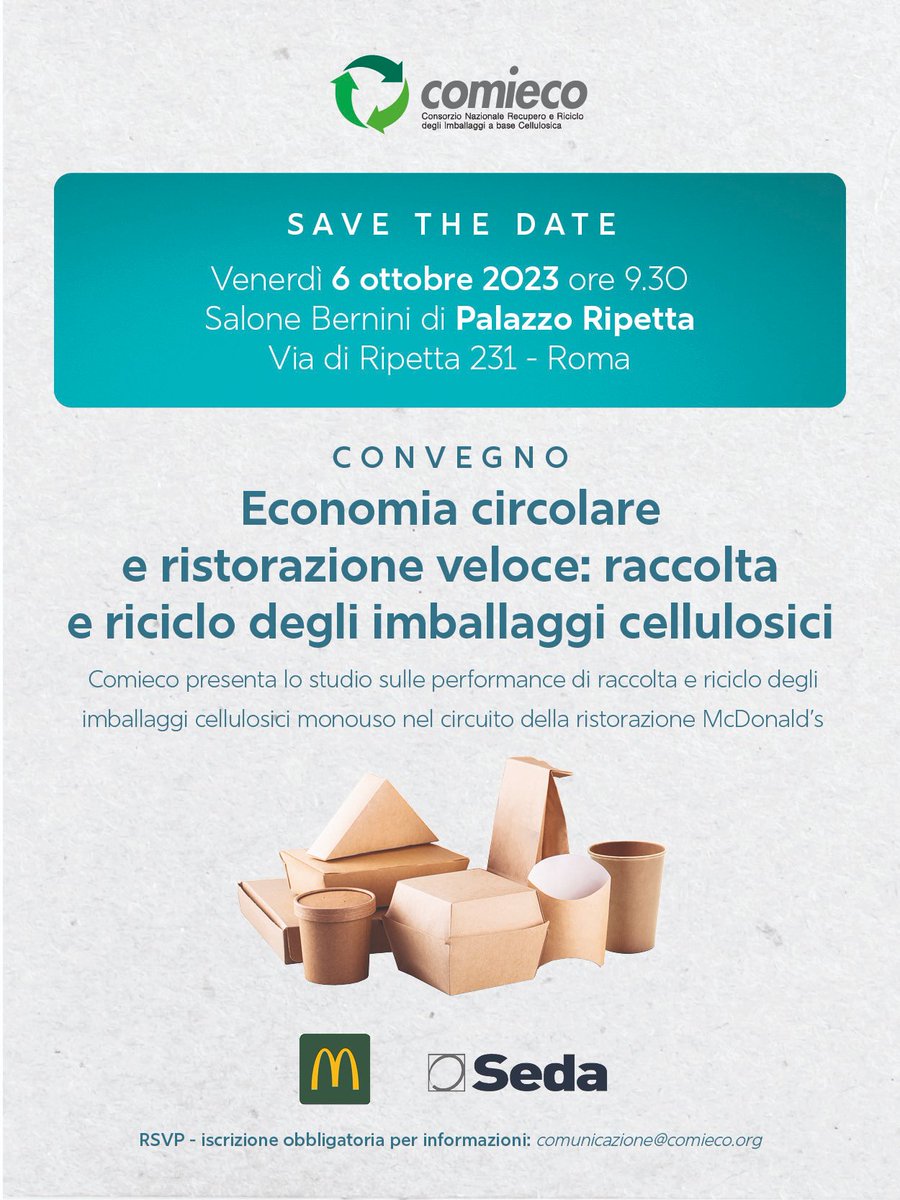 🌿 Italy’s a paper & cardboard packaging #recycling leader, exceeding EU targets. Let's embrace #sustainability! Join us in Rome on Oct 6 as we discuss the future with @Comieco and @McDonalds. Together, we can shape a greener Italy. 💚🌍 Register here 👉 lnkd.in/d_vxBJPH