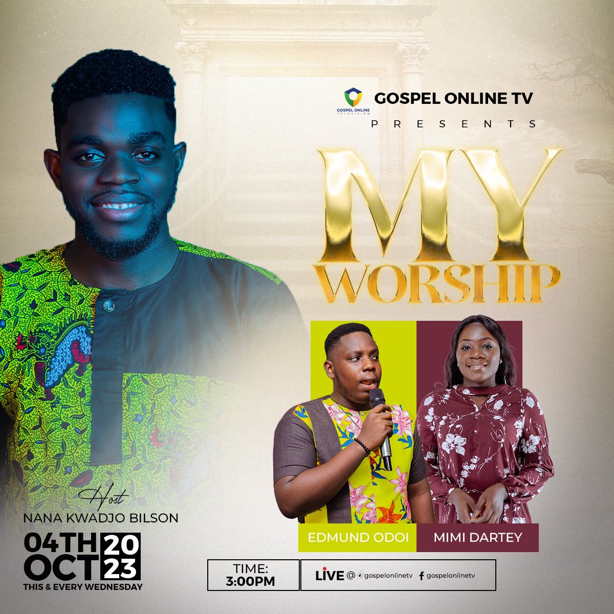 gospelonlinetv_'s tweet photo. This Wednesday, Join Us On My Worship As We Lift Up Worship & Praise to Our Maker..
.
Guest Ministers: Mimi Dartey & Edmund Odoi
.
Time: 3pm
Will Be live on Tiktok & Facebook At Gospel Online TV
#myWorship #nkstudios #worship #letsworship #gospelonlinetv #mimidartey #edmundodoi https://t.co/A4ai6x1I7t