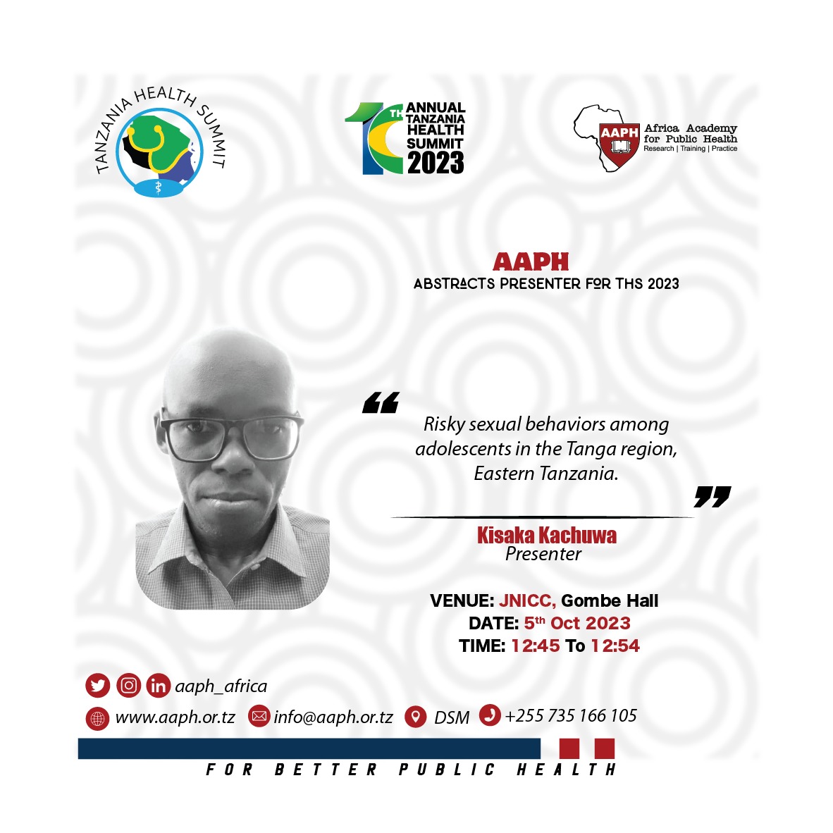 AAPH_Africa's tweet photo. #AAPH_Africa at the #THS2023 @TzHealthSummit
#ForBetterPublicHealth #ARISE_Network
#Adolescent_Health #Mental_Health #Nutrition #Sexual_Reproductive_Health #Data_Quality https://t.co/zSw2VpEDwC