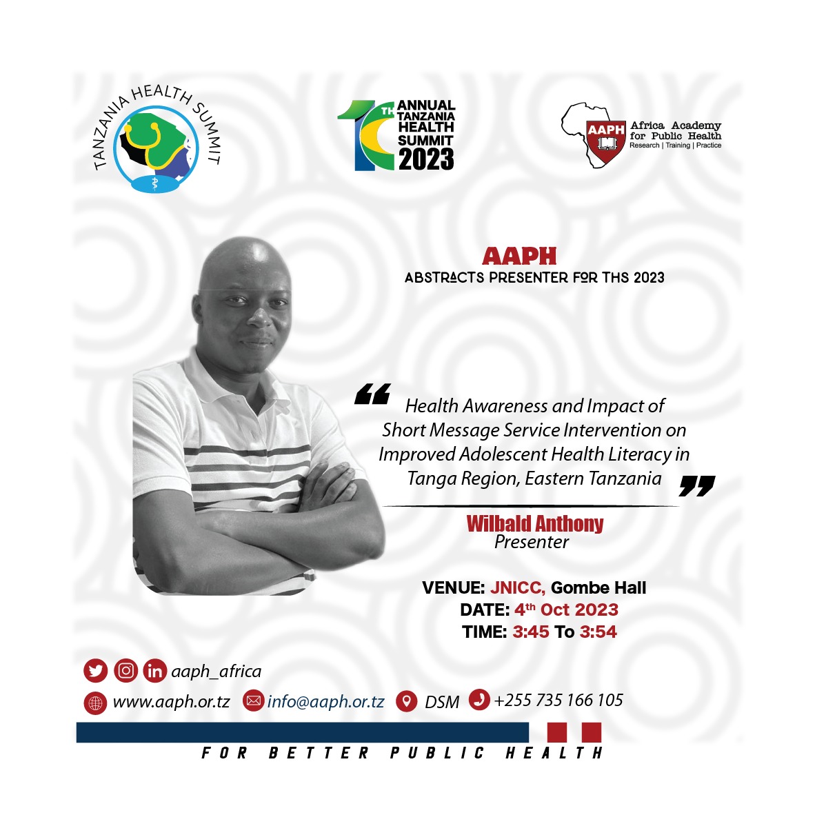 AAPH_Africa's tweet photo. #AAPH_Africa at the #THS2023 @TzHealthSummit
#ForBetterPublicHealth #ARISE_Network
#Adolescent_Health #Mental_Health #Nutrition #Sexual_Reproductive_Health #Data_Quality https://t.co/zSw2VpEDwC