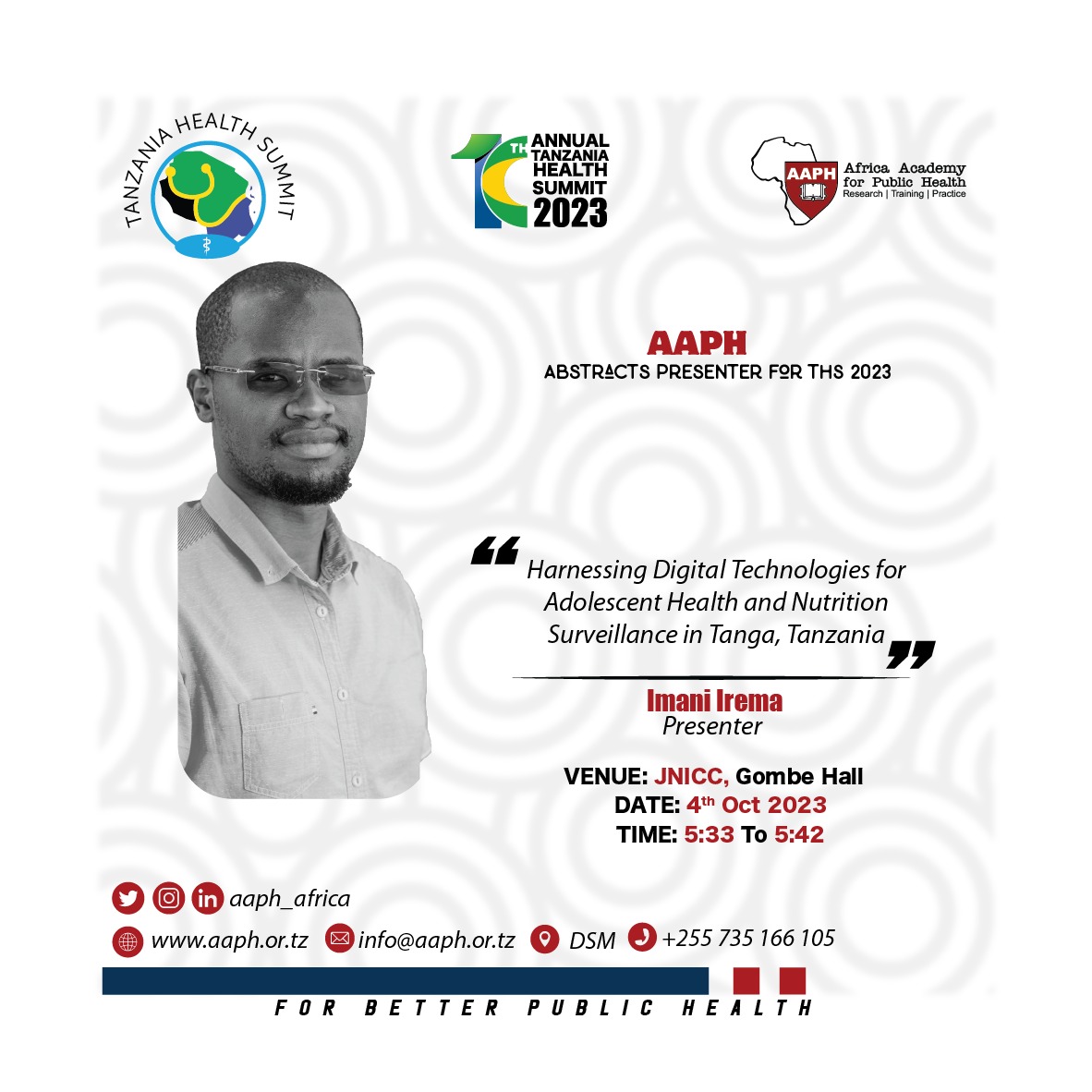 AAPH_Africa's tweet photo. #AAPH_Africa at the #THS2023 @TzHealthSummit
#ForBetterPublicHealth #ARISE_Network
#Adolescent_Health #Mental_Health #Nutrition #Sexual_Reproductive_Health #Data_Quality https://t.co/zSw2VpEDwC
