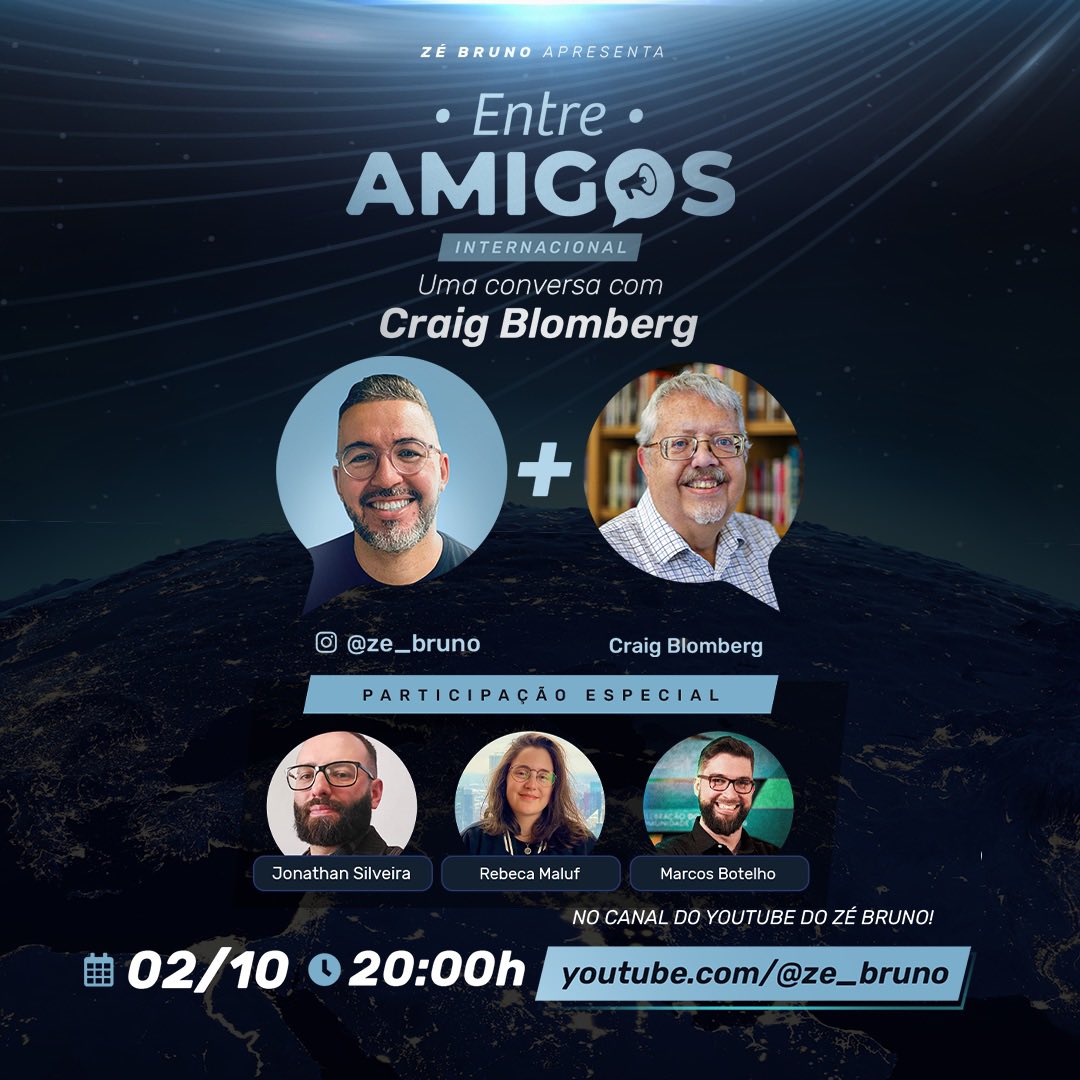 Ze_Bruno's tweet photo. Não sei se vcs estão animados, mas hoje converso com o querido Craig Blomberg, autor de várias sobre sobre os evangelhos, parábolas e riqueza-pobreza. E estarei na cia dos amigos @silvejonathan @MalufRebeca e @MarcosBotelho. Será um ótimo papo, além de animado. Só vem! 🥳😎 https://t.co/5PuEtFbl8P