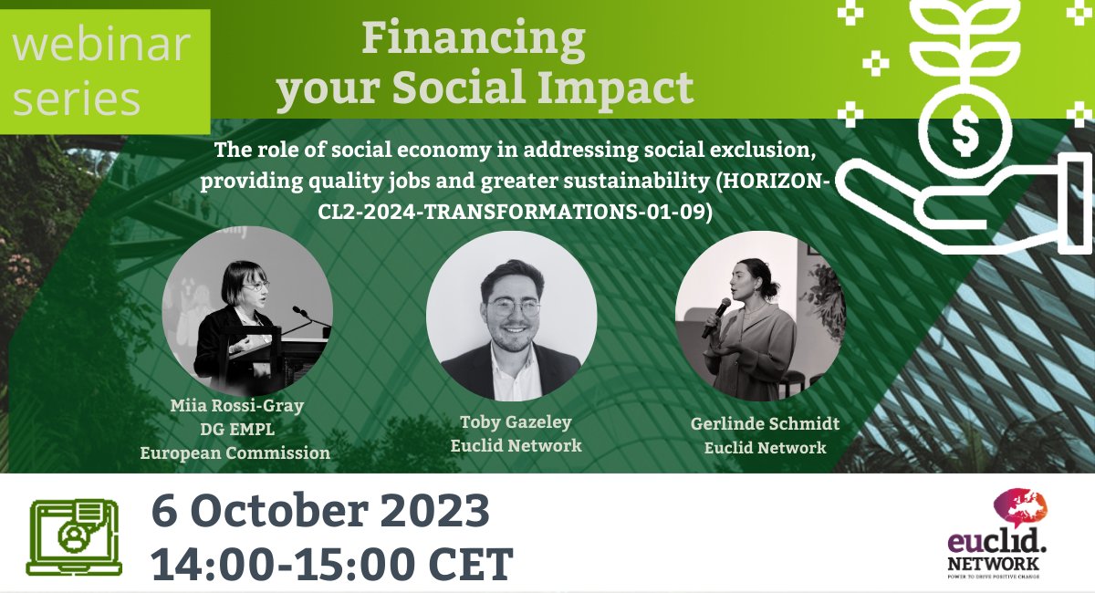 Calling on all EN Members to join us for our next webinar with spotlighting the Role of social economy in addressing social exclusion, providing quality jobs and greater sustainability call for proposals under Horizon Europe!