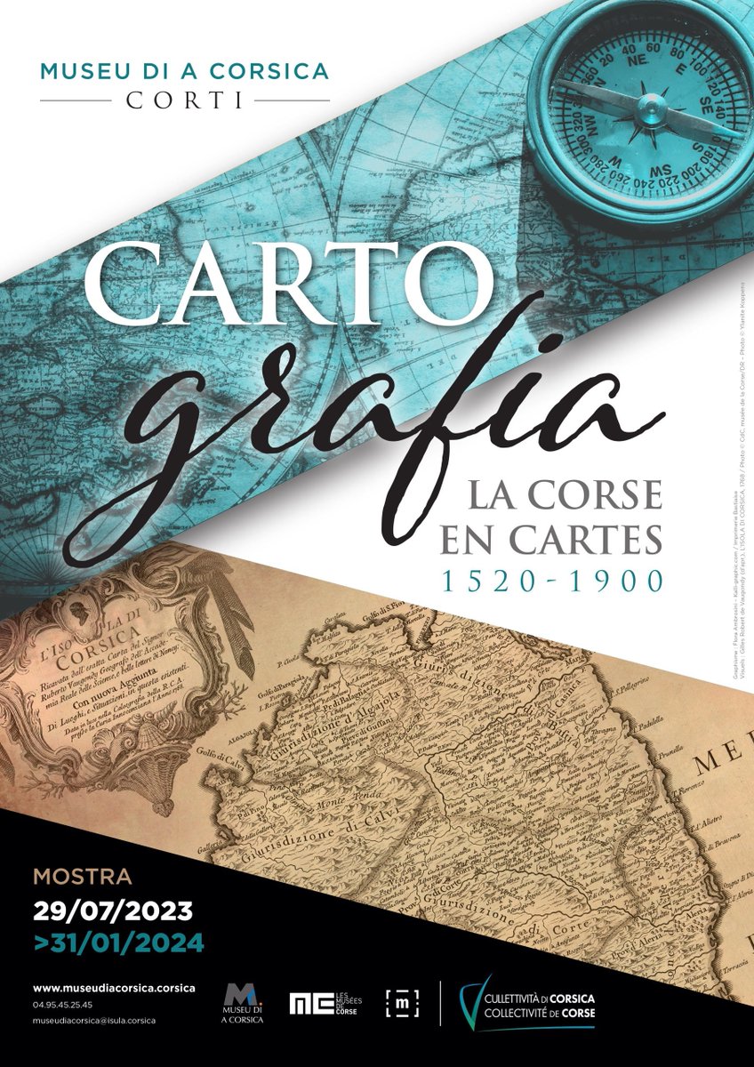 « Cartografia, la Corse en cartes 1520-1900 » (exposition du musée de la Corse)
Dossier de presse de l'exposition à télécharger + Plan terrier de la Corse de la fin du XVIIIe à découvrir en ligne
cartonumerique.blogspot.com/2023/10/exposi…