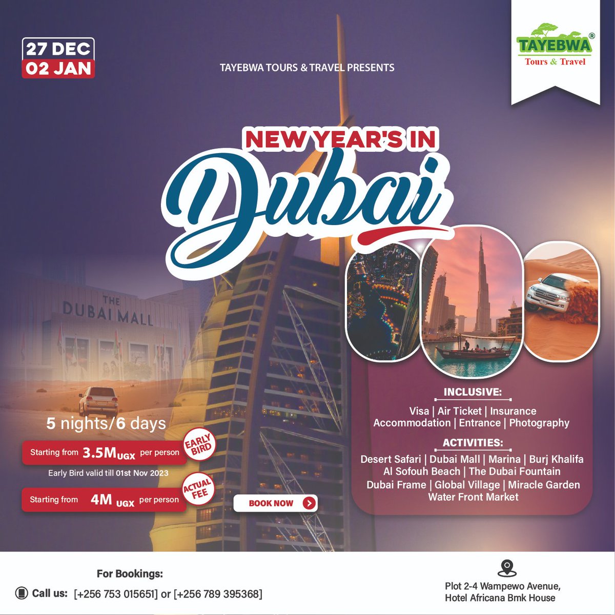 Tayebwatours's tweet photo. its a brand new week make your fst deposit on the early bird package tugende Dubai #newyearsindubai https://t.co/7YYEtvCdqi