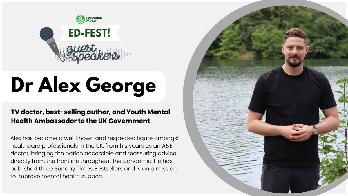 EducationMutual's tweet photo. Excited for Ed-Fest 2023?📚💚

Dr. Alex George's session on all things mental health focused will be a must-attend session for insightful discussions🧠

Join us for this FREE event and secure your ticket here to be a part of this education extravaganza: 🔗https://t.co/r4BlZ4P0Ee https://t.co/FO9ipgXSNi