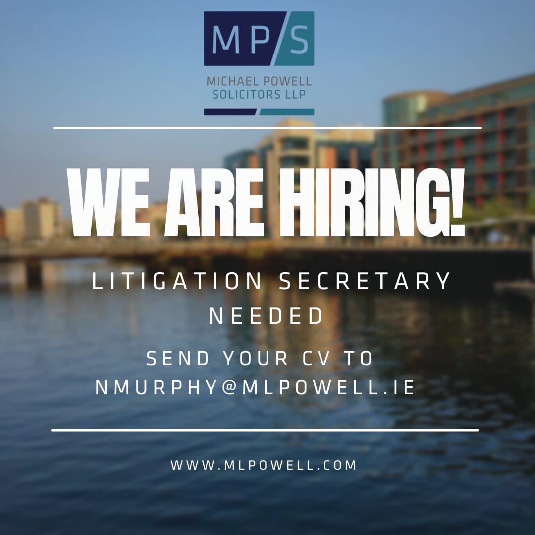 MPowellSolrs's tweet photo. Exciting Opportunity Alert! 

Michael Powell Solicitors is on the lookout for a talented Litigation Secretary to join our dynamic team!  If you're passionate about law, detail-oriented, and a pro at organisation, we want to hear from you! 

send your CV to nmurphy@mlpowell.ie https://t.co/YLPXRiS6bJ