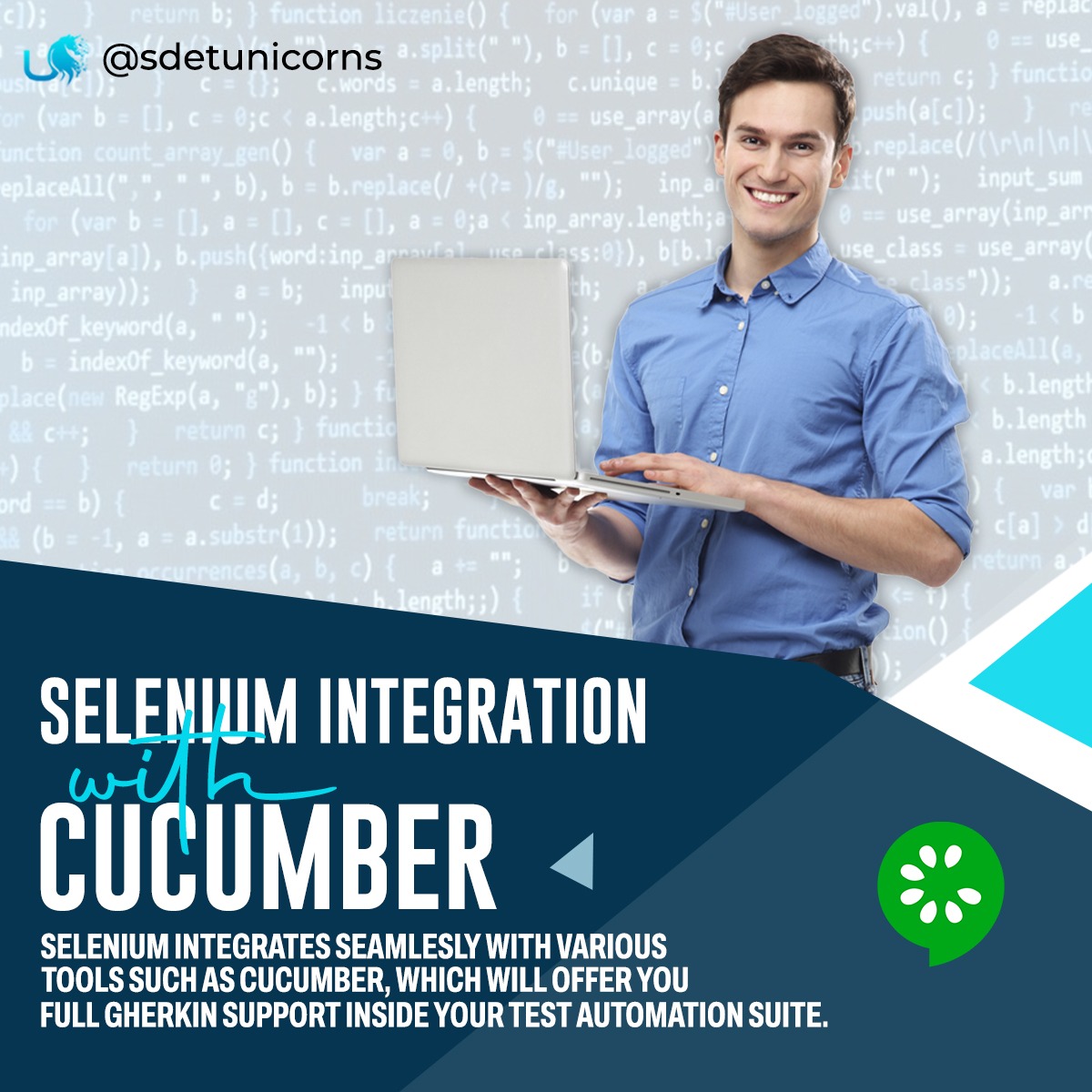 Selenium integrates seamlessly with various tools such as Cucumber, which will offer you full Gherkin support inside your test automation suite. 

#seleniumtesting #selenium #softwaretesting #seleniumwebdriver