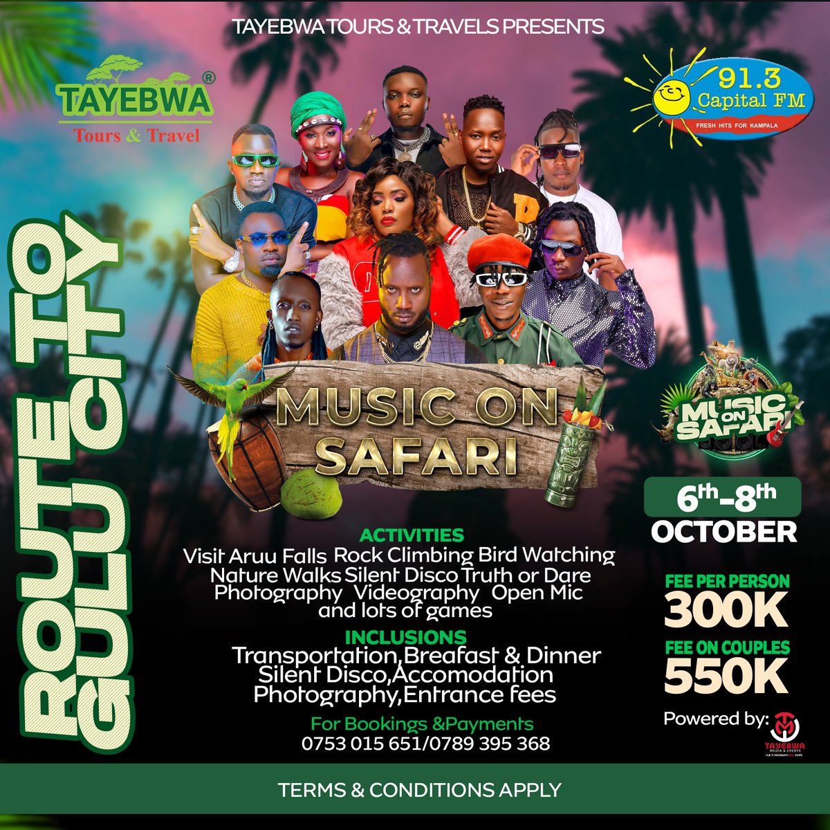 Tayebwatours's tweet photo. The music on safari is back with @CapitalFMUganda @Tayebwatours and powered by @tmedia_events . its happening this week 6th - 8th gulu city we are coming https://t.co/HF5tl9KqNX