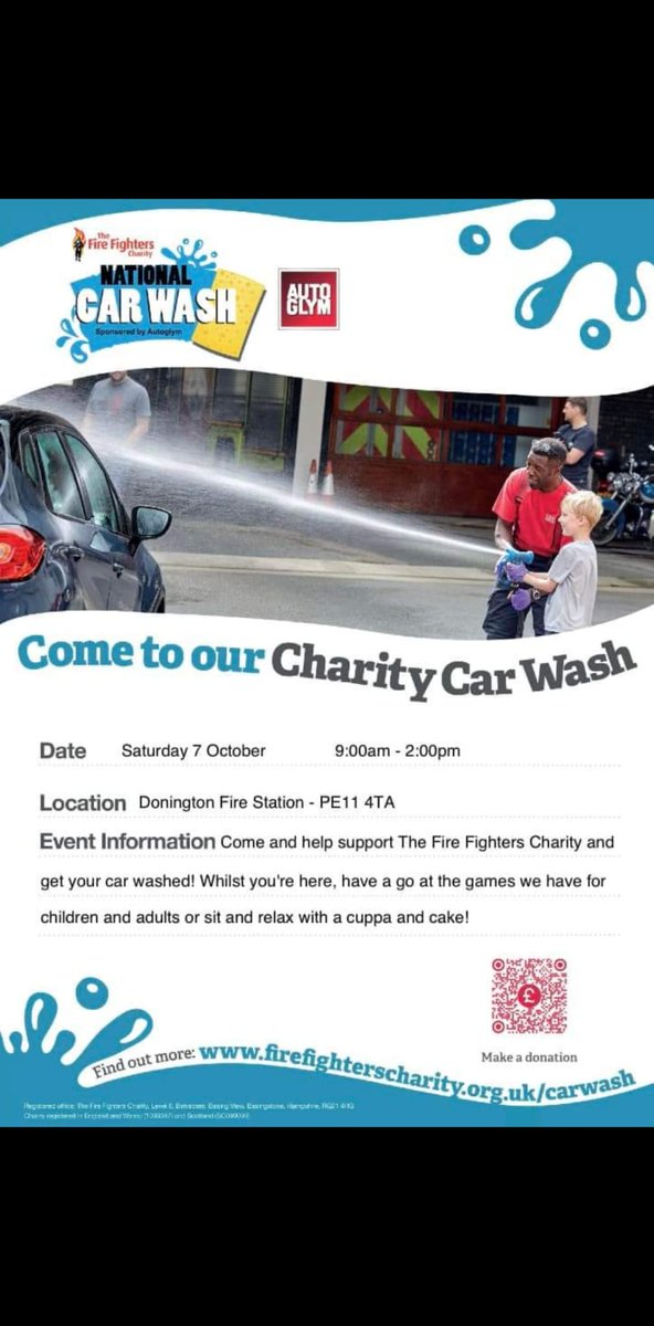 Don't forget a week today we have a car wash to raise money for The Fire Fighters Charity
 There will also be coffee/tea and a selection of cakes.
(Cake donations are welcome please contact prior to Saturday)
There will also be games for the kids and the adults to take part in.