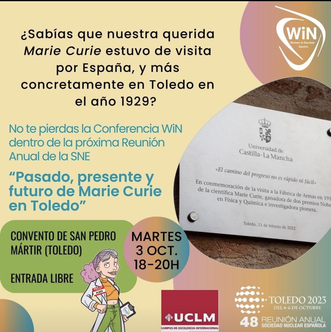 winspain's tweet photo. ¡WiNners!

Os recordamos el PLANAZO 🙌🏼 para mañana en #Toledo 👇🏼

1️⃣ 18:00 Conferencia @winspain 👩🏻‍🏫 sobre Marie Curie🧑🏼‍🔬, en el Convento de San Pedro Mártir

2️⃣ 20:00 “La Ciencia es la caña"🍻con @jjnucleares (a 5 min del Convento)

¡No faltéis, os esperamos!🥰
#NuclearesEnToledo https://t.co/7Gu02iosLg