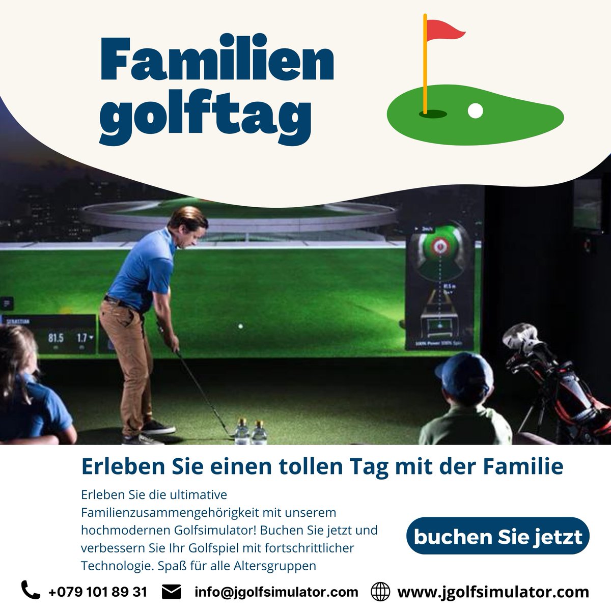 Sind Sie bereit, das Golfspiel Ihrer Familie zu verbessern? 🏌️‍♂️⛳ Buchen Sie jetzt für ein unvergessliches Erlebnis mit unserem hochmodernen Golfsimulator. Verbessern Sie Ihre Fähigkeiten und knüpfen Sie gleichzeitig Kontakte zu Ihren Lieben. #GolfSimulator #Familienspaß