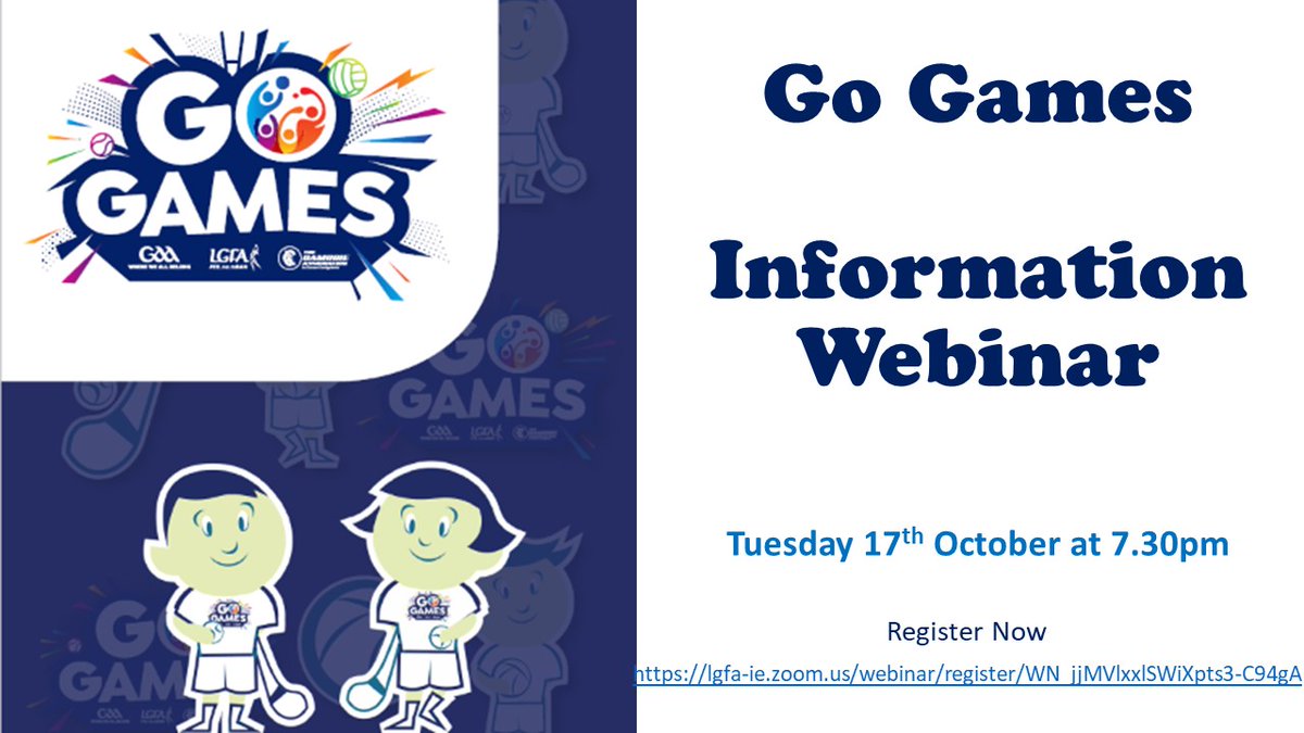 We're hosting a Go Games Information webinar on Tuesday October 17 at 7.30pm

Find out all about the recently re-launched programme of games for children up to and including 12 years of age, where every child gets to play (a Go) in every game

➡️ bit.ly/48yMjjd 

#LGFA